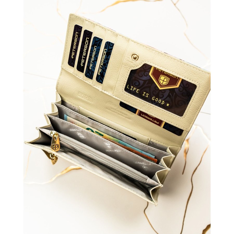 Дамски портфейл с флорален десен, изработен от естествена и еко кожа - Peterson