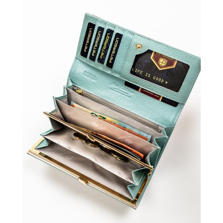 Дамски портфейл с флорален мотив, изработен от естествена кожа с RFID система - Peterson