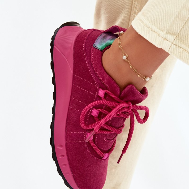 Дамски кецове от естествен велур в цвят фуксия