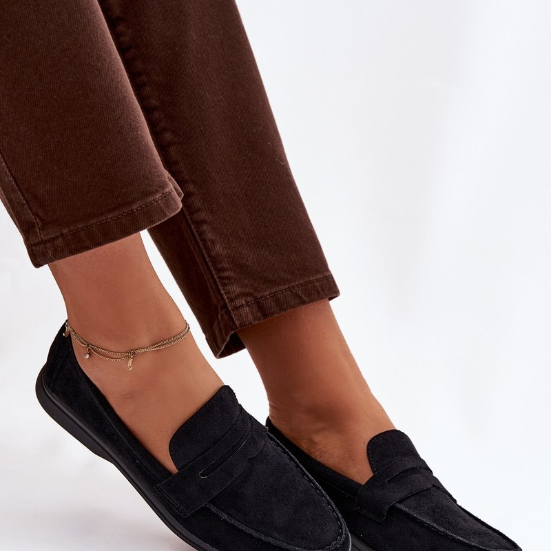 Дамски мокасини от еко-велур, черни