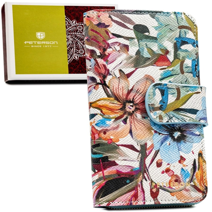 Голям дамски портфейл-моливник от естествена кожа с флорален мотив - Peterson