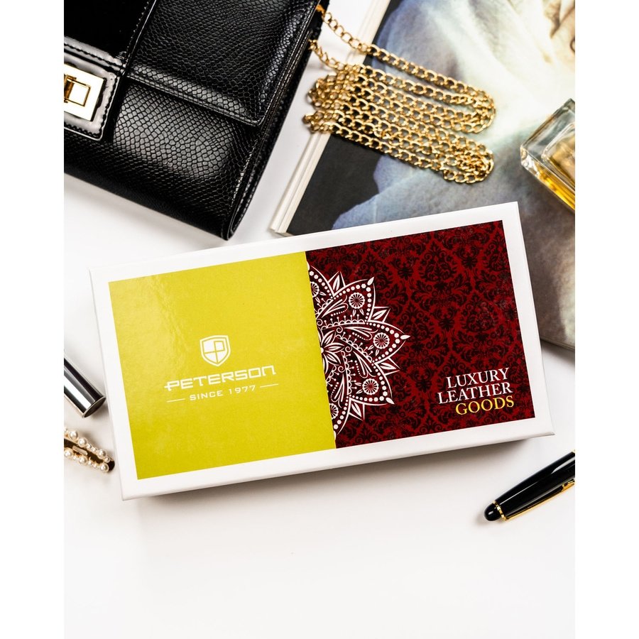 Голям дамски портфейл-моливник от естествена кожа с флорален мотив - Peterson