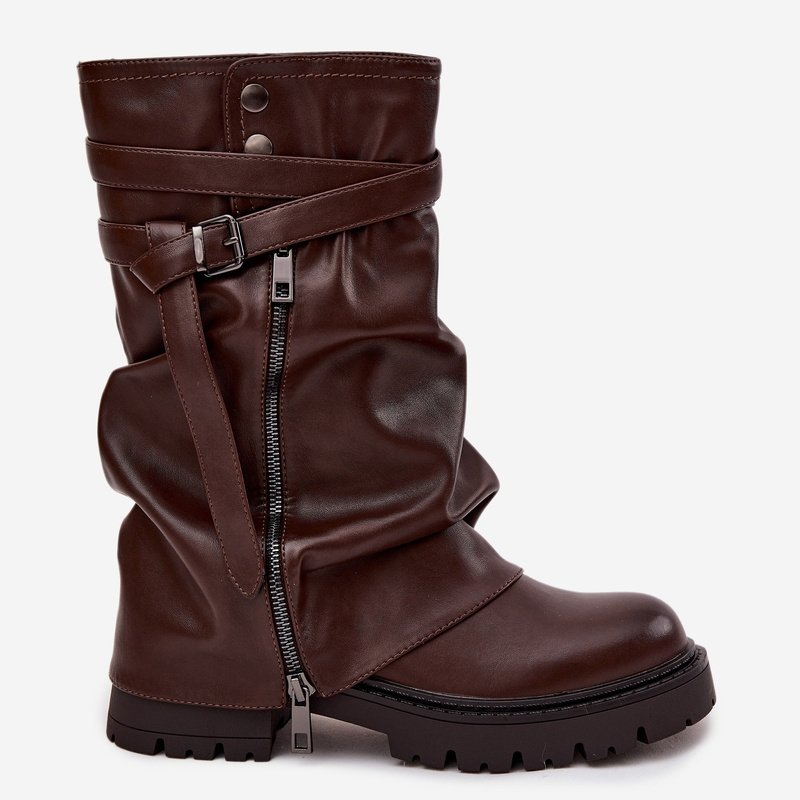 Дамски ботуши с подвита и набрана горна част