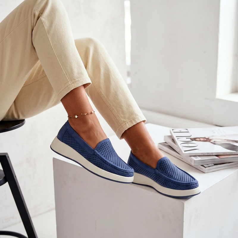 Дамски мокасини Sergio Leone с ажурна облицовка, сини