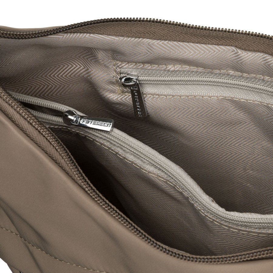 Дамска чанта в тъмно бежов цвят с външен джоб - Peterson