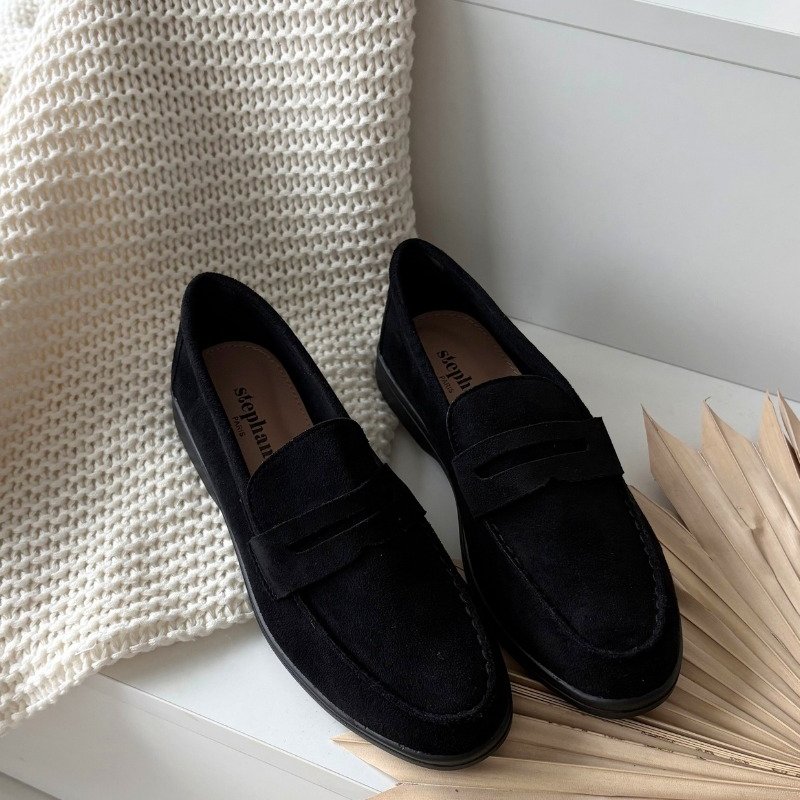 Дамски мокасини от еко-велур, черни