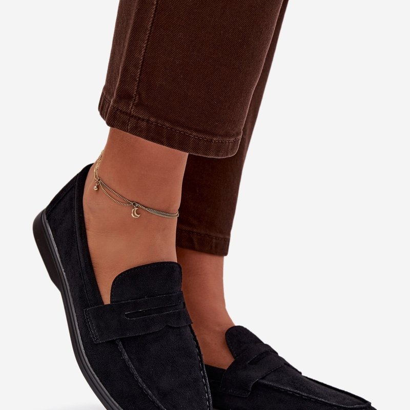 Дамски мокасини от еко-велур, черни