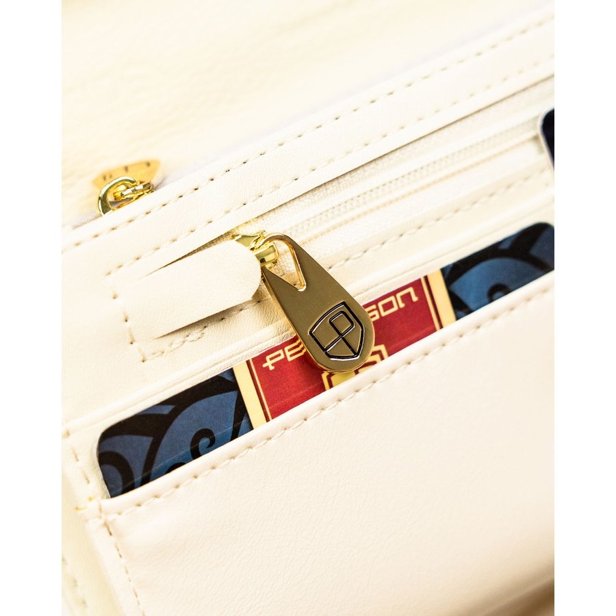 Дамски портфейл с флорален мотив, изработен от естествена и еко кожа, със закопчаване с тик-так копче - Peterson