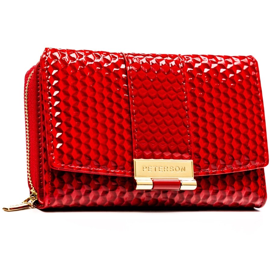 Червен дамски портфейл от лачена еко кожа - Peterson