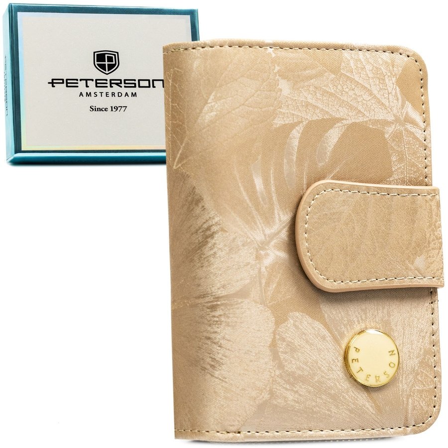 Портфейл от естествена и еко кожа в бежов цвят, закопчава се с цип и тик-так - Peterson