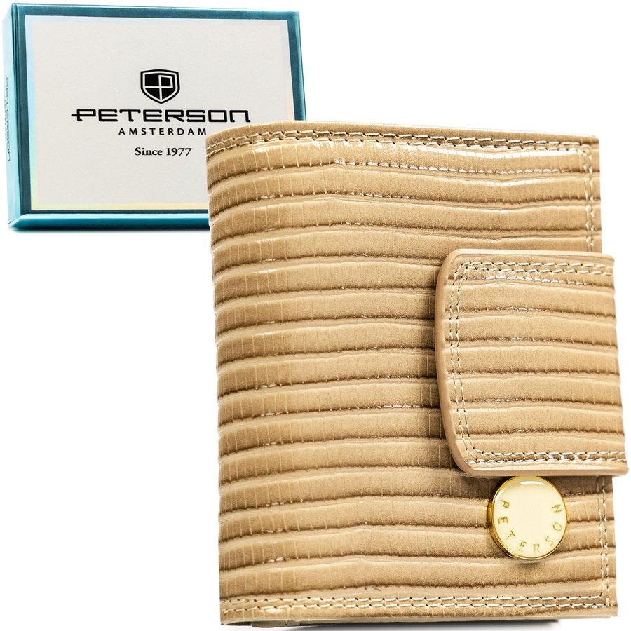 Компактно бежово портмоне от естествена кожа + PU - Peterson