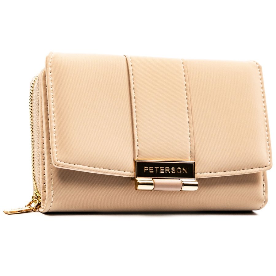  Бежов дамски портфейл от еко кожа с леко оребрена текстура - Peterson