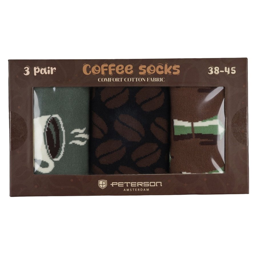 Комплект мъжки чорапи с различни шарки на кафена тематика, размери 38-44 - Peterson
