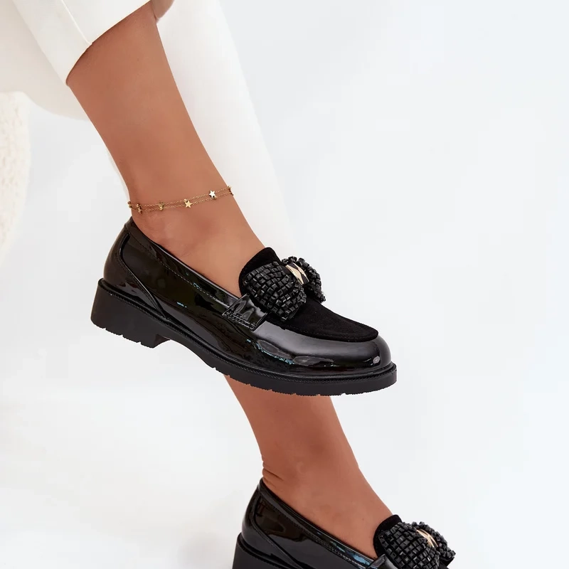 Дамски мокасини от лачена кожа с панделка S.Barski