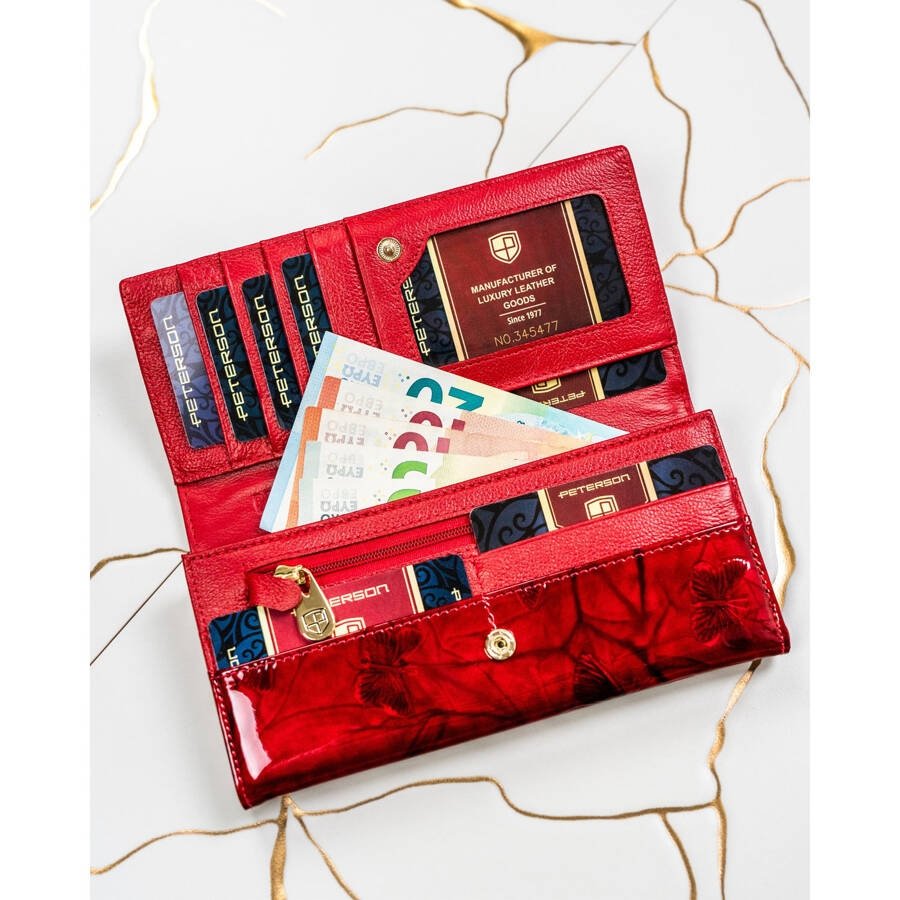 Голям дамски портфейл с много отделения, червен - Peterson