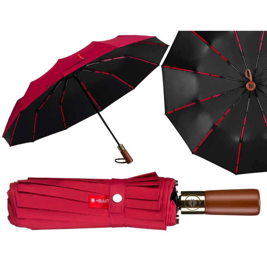 Сгъваем червен чадър в елегантен калъф - Peterson