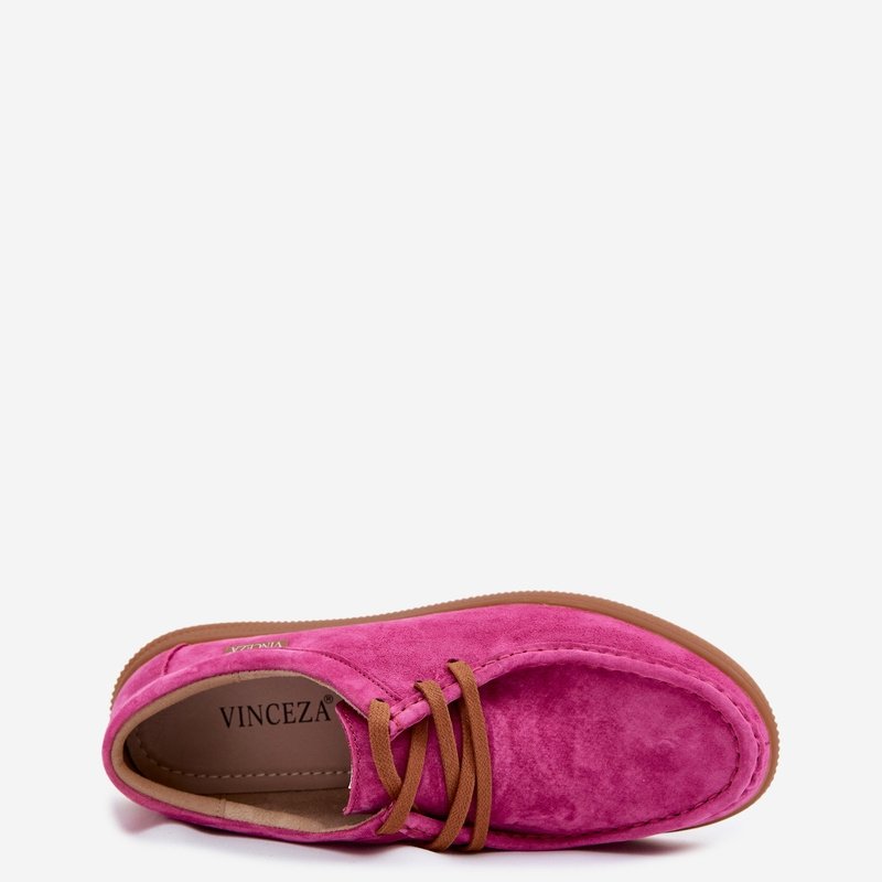 Ниски обувки Vinceza от естествен велур в цвят фуксия