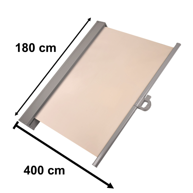 Странична тента за тераса 180 × 400 см – прибираща се щора, бежова